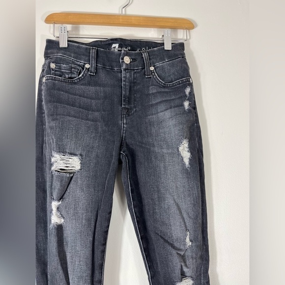 7 for all Mankind The Skinny Distressed Jeans Womens Waist Size 23 Dark Denim - Picture 3 of 13